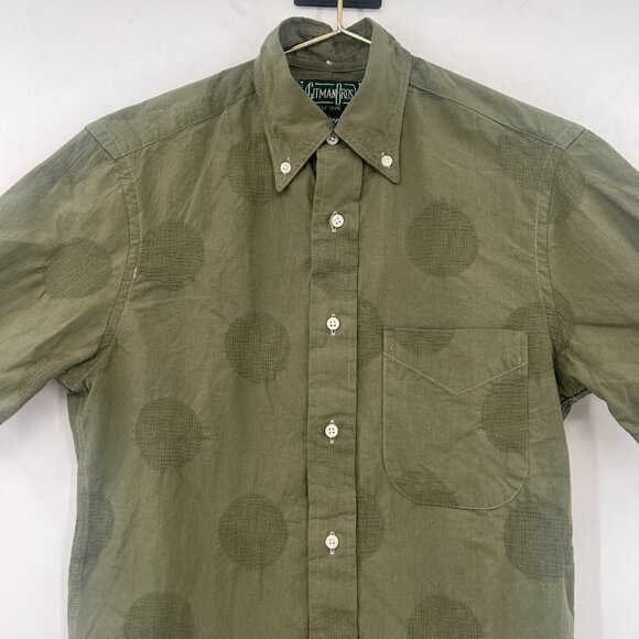 Gitman Bros. Mens Vintage Camp Collar Olive Dot Short Sleeve Shirt. NWOT - Picture 3 of 8